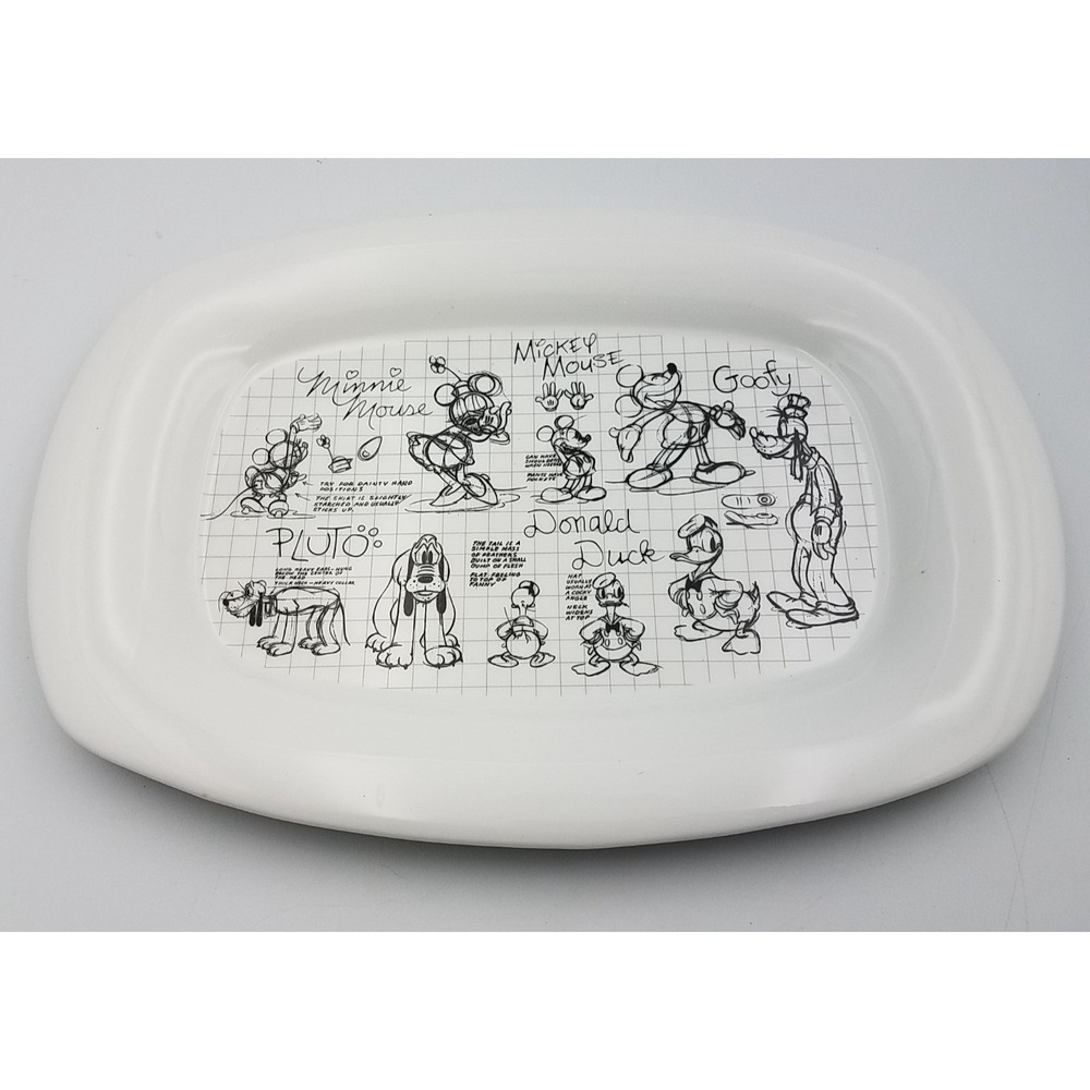 Disney Sketch Book‎ Black& white Mickey & Friends Sketch Serving Tray Plate 13.5